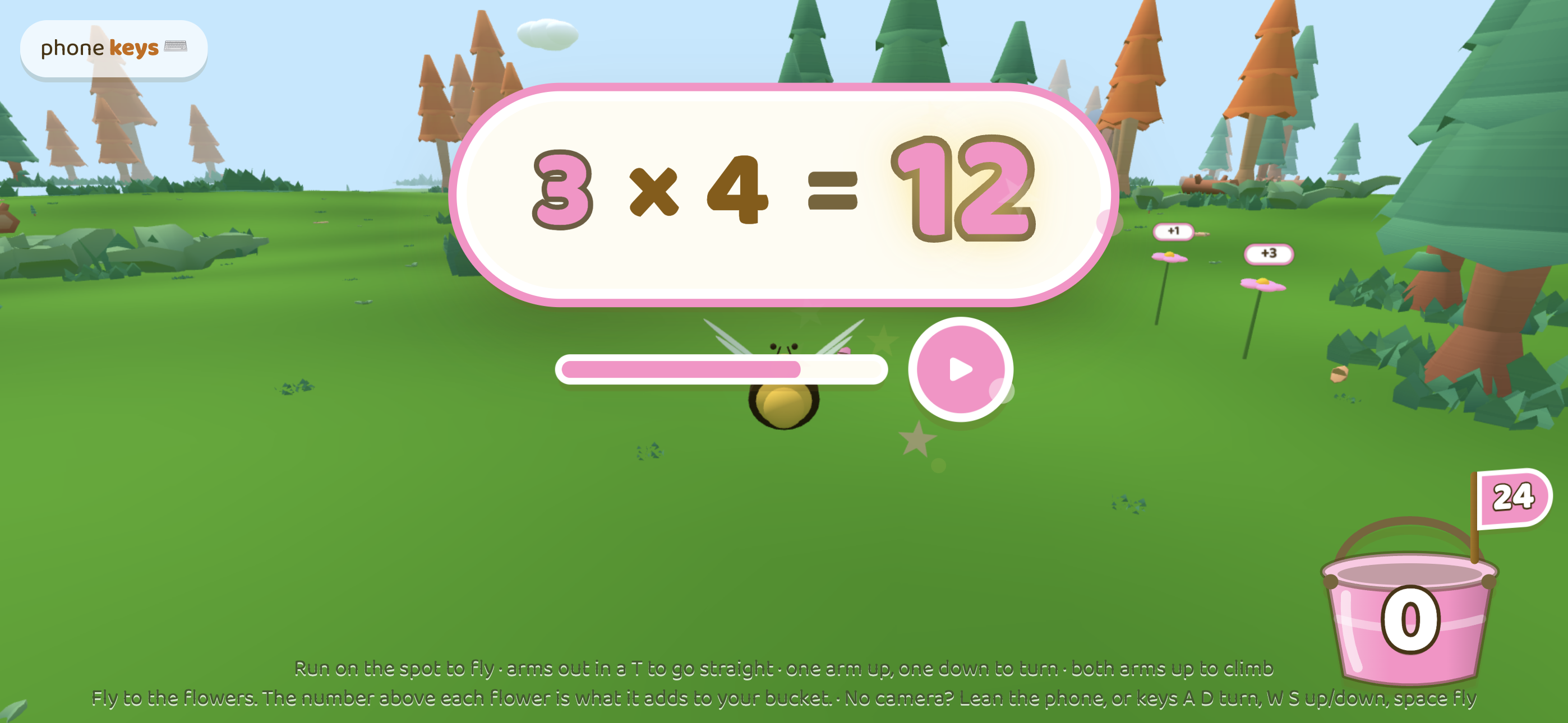 3 ร 4 = 12, worked out in the meadow on an iPhone